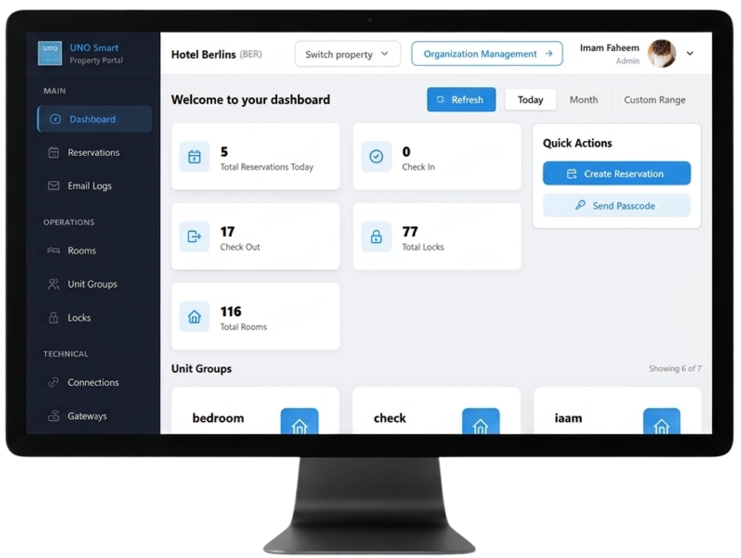 Core Hospitality System desktop dashboard